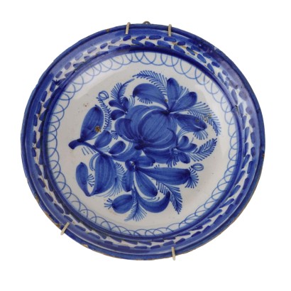 Assiette Ancienne Majolique Bleue Espagne Moitié du XIXe Siècle