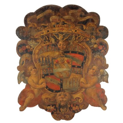 Blason Baroque Ancien Bois Doré et Coloré Italie XVIIe-XVIIIe Siècle