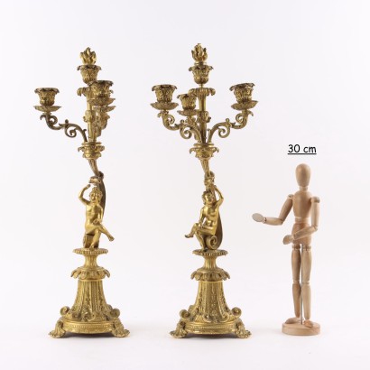 Pair of Gilded Bronze Candelabra