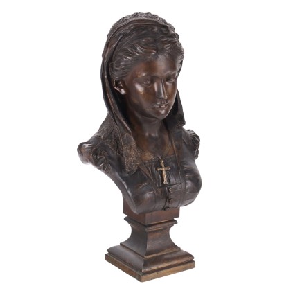 Antique Bronze Bust Young Woman Italy XIX-XX Century