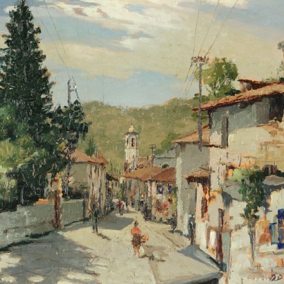 Pintura de Domenico De Bernardi,Primavera en el pueblo,Domenico De Bernardi,Domenico De Bernardi,Domenico De Bernardi,Domenico De Bernardi