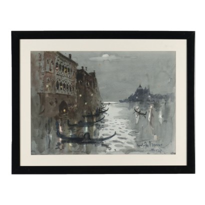 Modern Painting Signed G. Falzoni Watercolor on Paper 1959