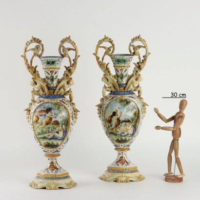 Pair of Majolica Amphorae