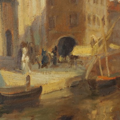 Painting by Emil Lindenfeld,Boats on the Canal,Emil Lindenfeld,Emil Lindenfeld,Emil Lindenfeld