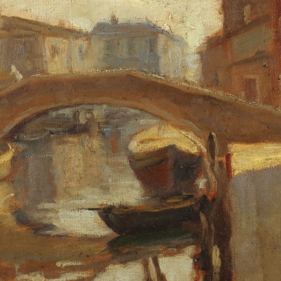 Painting by Emil Lindenfeld,Boats on the Canal,Emil Lindenfeld,Emil Lindenfeld,Emil Lindenfeld