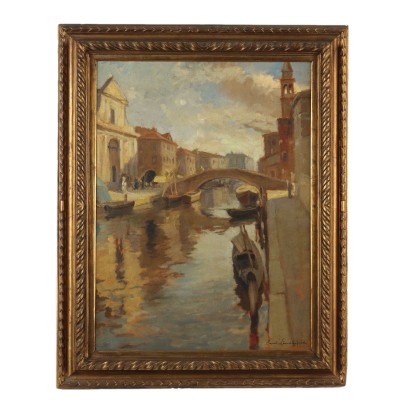 Pintura de Emil Lindenfeld,Barcos en el canal,Emil Lindenfeld,Emil Lindenfeld,Emil Lindenfeld