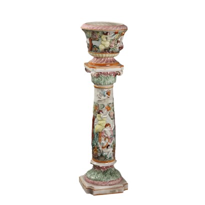 Colonna con Cache Pot in Ceramica Capodimonte