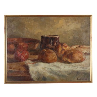 Painting by Domenico De Bernardi, Composition with bread and tomatoes, Domenico De Bernardi, Domenico De Bernardi, Domenico De Bernardi, Domenico De Bernardi, Domenico De Bernardi