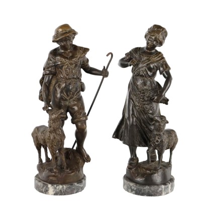 Pair of Bronze Folk Figures