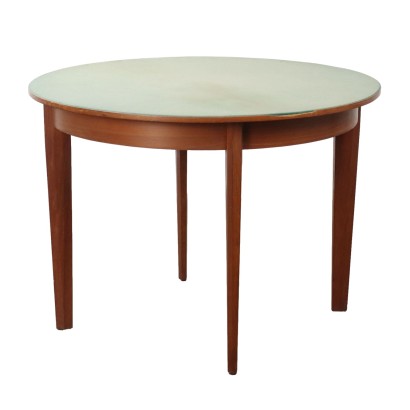 Vintage Round Table Teak Fabric Covered Top 1960s