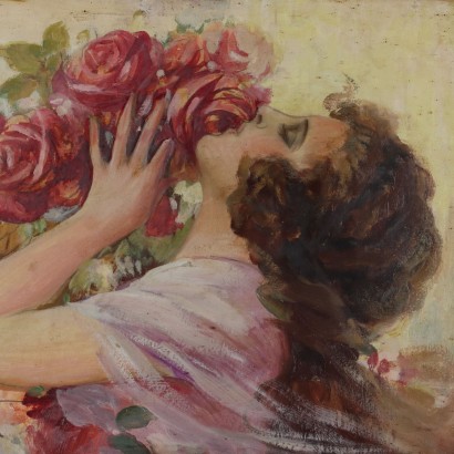 Pintura de Tito Corbella,Niña con rosas,Tito Corbella,Tito Corbella,Tito Corbella