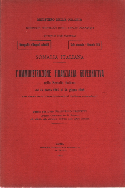 Somalia italiana - La administración financiera, Francesco Leonetti