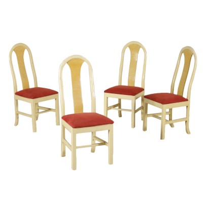 di mano in mano, groupe de chaises, chaises en bois laqué, chaises rembourrées, chaises en tissu, chaises modernes, chaises années 50, chaises italiennes