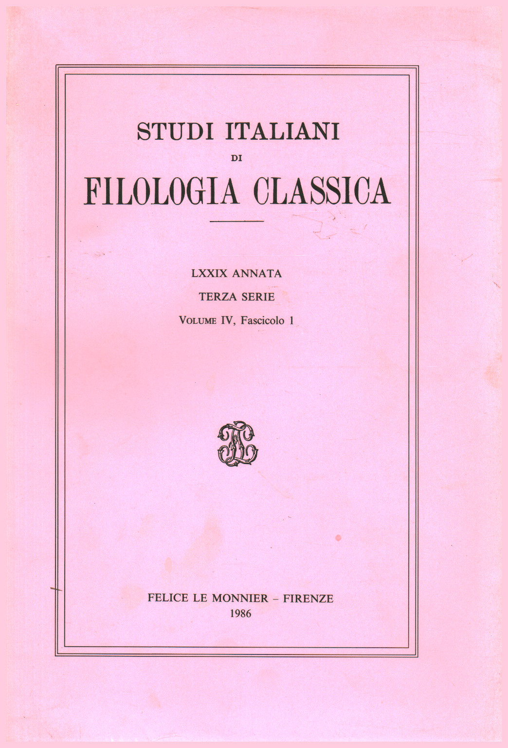 Italian studies of classical philology LXXIX Vintage., s.a.