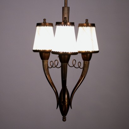 Ceiling Lamp Brass and Filigree Glass 1940s Italian Prodution