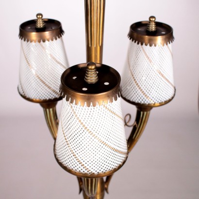 Ceiling Lamp Brass and Filigree Glass 1940s Italian Prodution