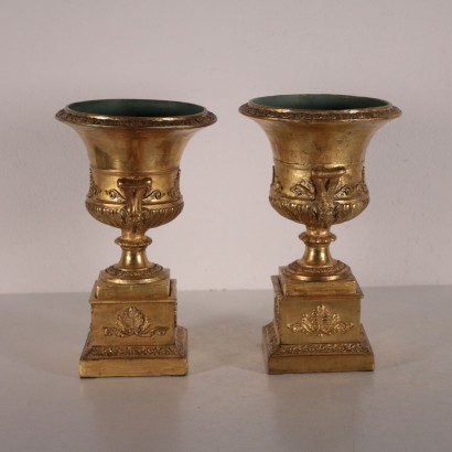 Pair of Vases Bourbon Restoration Gold Leaf Italy 19th Century