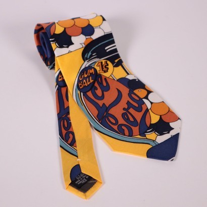 Vintage Yellow and Blue Iceberg Tie Silk Italy 1980s