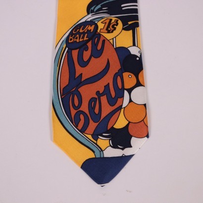 Vintage Yellow and Blue Iceberg Tie Silk Italy 1980s