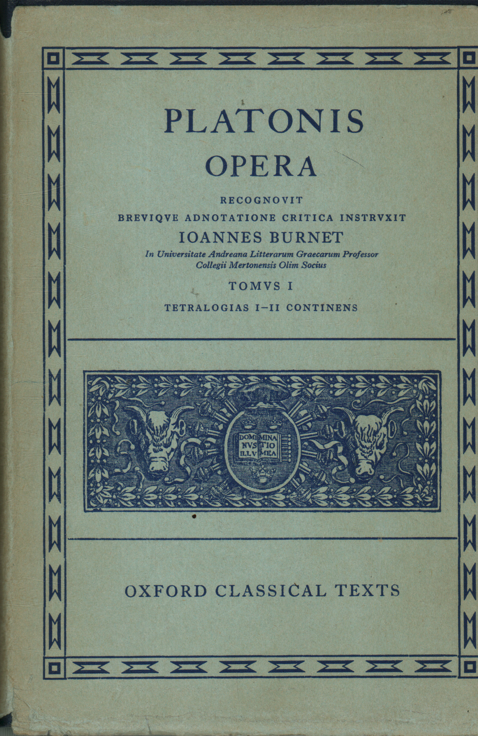 Platonis Opera. Tomus I. Tetralogias I-II continen, Platonis