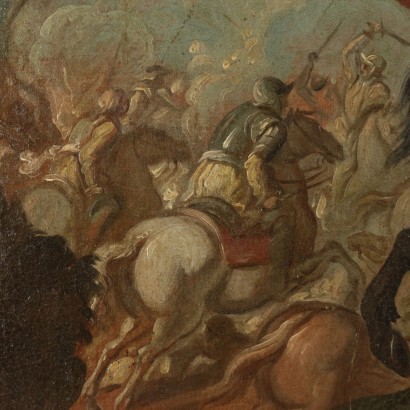 Battle Scene Oil On Canvas 17th Century