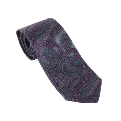 Vintage YSL Green Grey Purple Paisley Tie Silk Paris 1960s-1970s