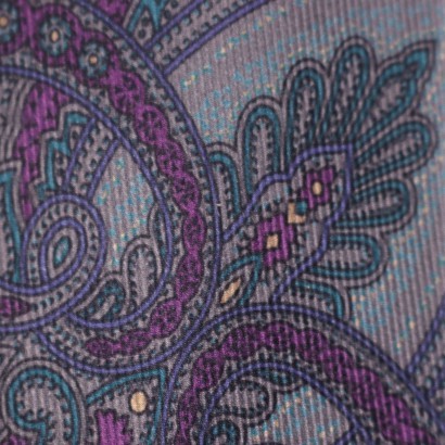 Vintage YSL Green Grey Purple Paisley Tie Silk Paris 1960s-1970s