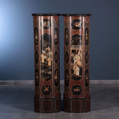 antigüedades, columna, antigüedades de columna, columna antigua, columna italiana antigua, columna antigua, columna neoclásica, columna del siglo XIX, par de columnas de soporte de jarrón Chinoiserie