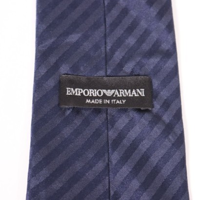 armani, giorgio armani, emporio armani, cravatta armani, crvatta in seta, secondhand, moda sostenibile,Cravatta Blu a Righe Emporio Armani