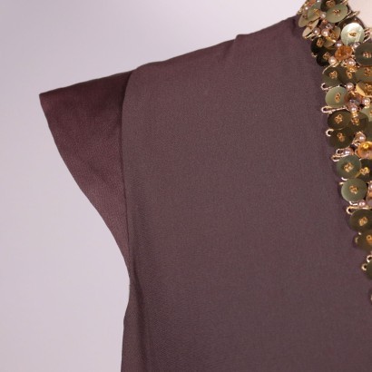 Vintage Brown Silk Dress With Sequins Italy 1960s-1970s