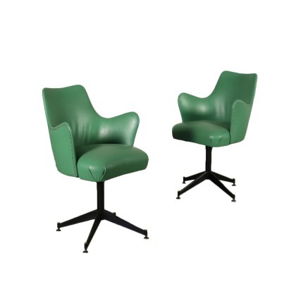 Pair Of Chairs Foam Metal Leatherette Italy 1950s 1960s