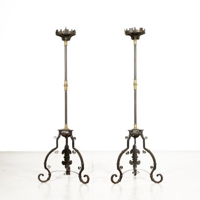 Pair of Torch Holders Wrought Iron Italy 19th Century