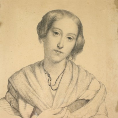 Portrait Of A Young Woman Pencil On Paper 19th Century