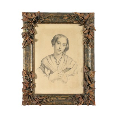 Portrait d\'une Jeune Femme Crayon sur Papier XIX Siècle