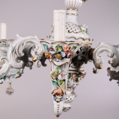 Capodimonte Revival Chandelier Glazed Ceramic Italy 20th Century