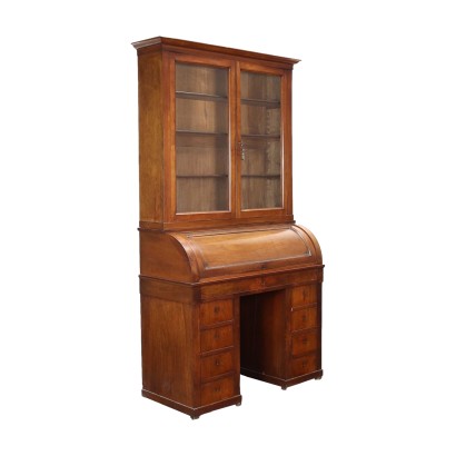 Writing Desk with Lift Restoration Mahogany Walnut Glass Italy '900