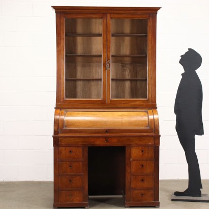 Writing Desk with Lift Restoration Mahogany Walnut Glass Italy XIX C