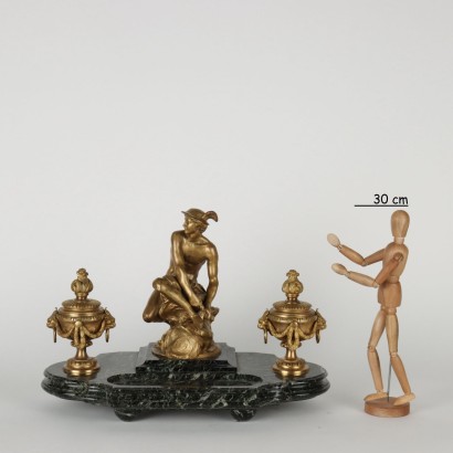 Inkwell by Jean-Marie Pigalle Bronze Marble France XIX Century