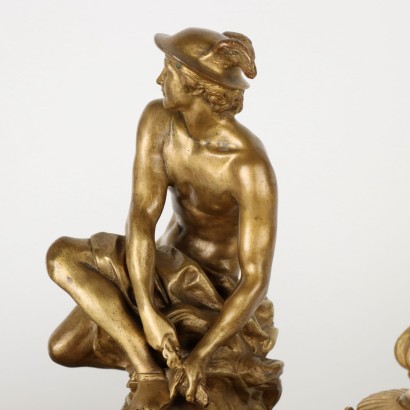 Inkwell by Jean-Marie Pigalle Bronze Marble France XIX Century