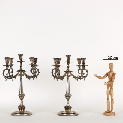 antiquariato, candelabro, antiquariato candelabro, candelabro antico, candelabro antico italiano, candelabro di antiquariato, candelabro neoclassico, candelabro del 800,Coppia di Candelabri in Argento Brandima