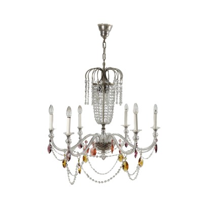 Antique Chandelier 6-Lights Glass Italy XX Century