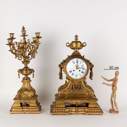 Triptych Clock G. Philippe Bronze France XIX Century