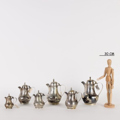 Group of 6 Teapot Man. Cusi Silver Italy XX Century