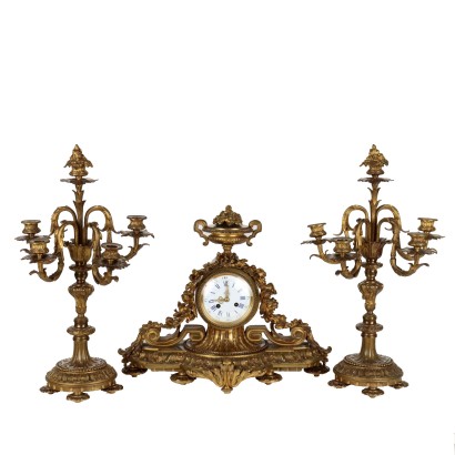 Trittico Orologio in Bronzo Dorato