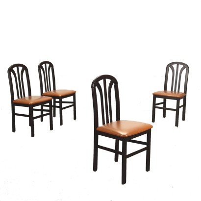 Groupe de 4 Chaises Cuir Synthétique Italie Années 1970-1980