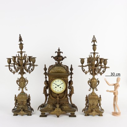 Triptych Clock Bronze France XIX Century