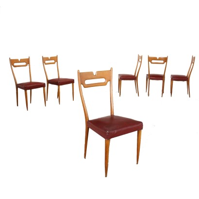 Group of 6 Chairs Beech Italy 1950s