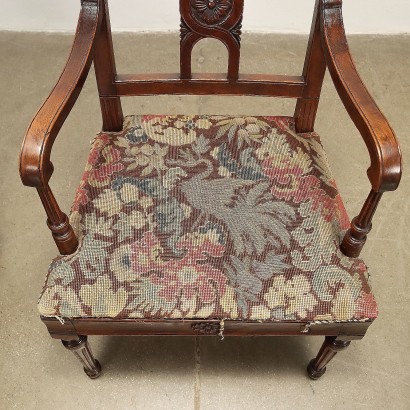 Group of 6 Neoclassical Chairs and Armchair Walnut Italy XVIII Century