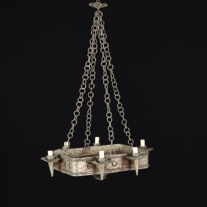 Antique Chandelier Metal 6 Lights Italy XX Century