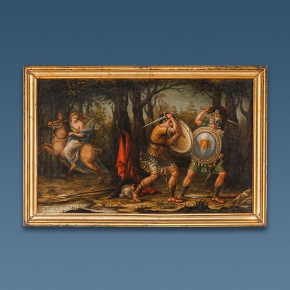 Group of 4 Paintings Orlando Furioso Oil on Canvas Italy XVIII Century